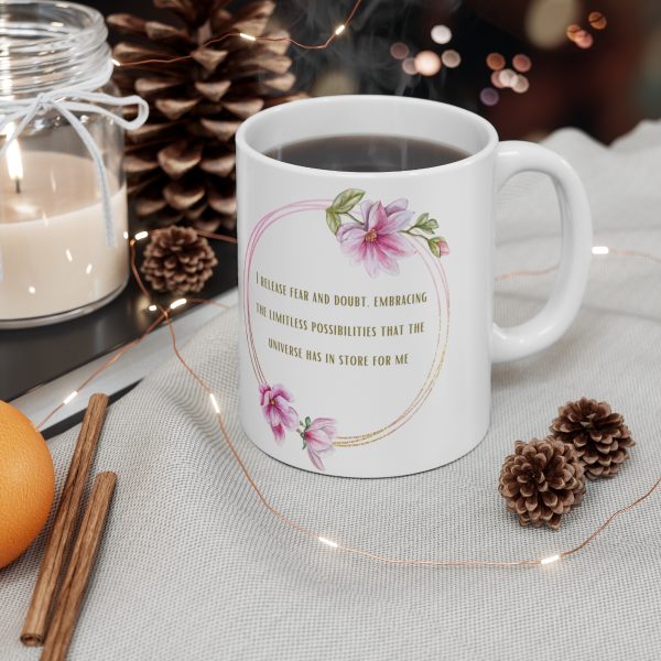 I Release Fear and Doubt - Floral Wreath Ceramic Mug11oz - Image 4